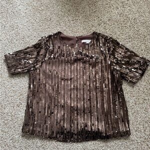 LOFT Brown Sequin Blouse